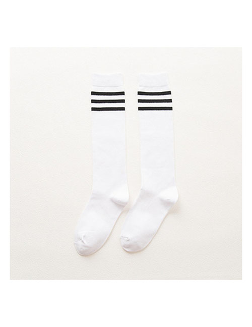 Fashion White Black Bars Poly Cotton Knitted Knee Socks