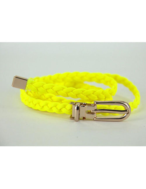 Fashion Fluorescent Yellow 150cm Thin Woven Faux-leather Belt