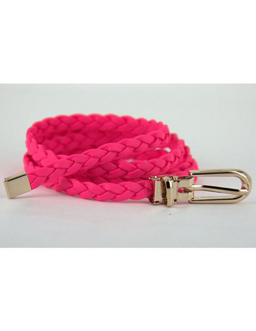 Fashion Fluorescent Rose Red 150cm Thin Woven Faux-leather Belt