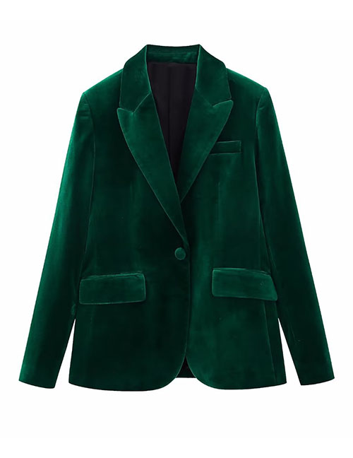 Fashion Green Polyester Lapel Two-pocket Blazer
