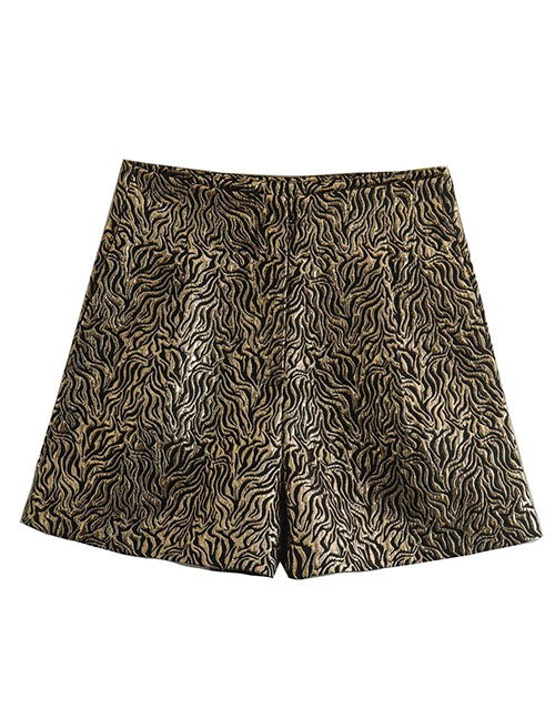 Fashion Gold Polyester Printed Straight-leg Shorts