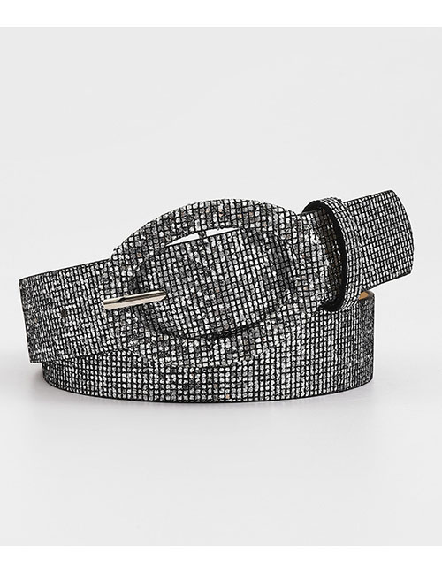 Fashion Silver Gray Metal Sequin Oval Buckle Wide Belt