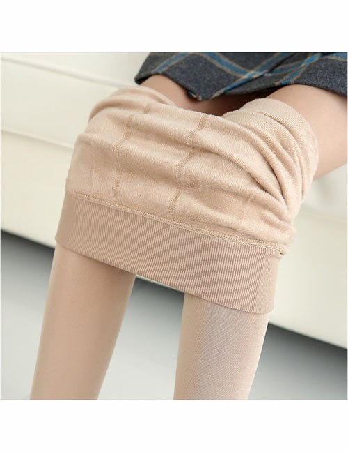 Fashion Skin Color Plus Fleece Nylon Solid Color Leggings