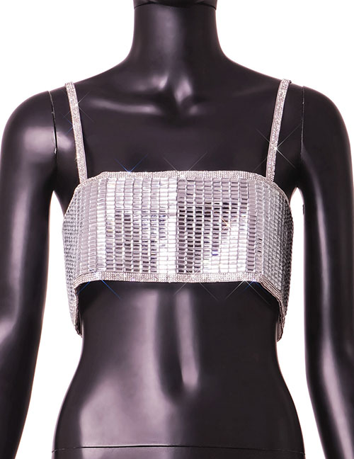 Fashion Silver Polyester Sequined Tank Top