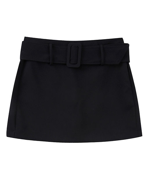 Fashion Black Belted Solid Culottes