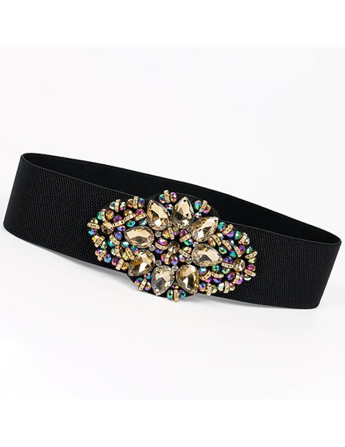 Fashion Color Beads 70cm Geometric Diamond-studded Floral Web Belt Belt