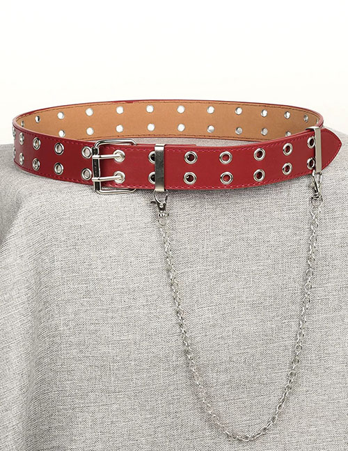 Fashion Red [with Chain] Double Vent Eye Rivet Wide Belt