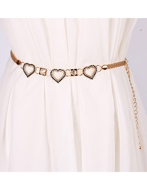 Fashion Gold Metal Diamond Heart Chain Waist Chain