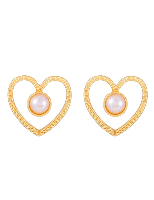 Fashion Gold Alloy Inlaid Pearl Heart Stud Earrings