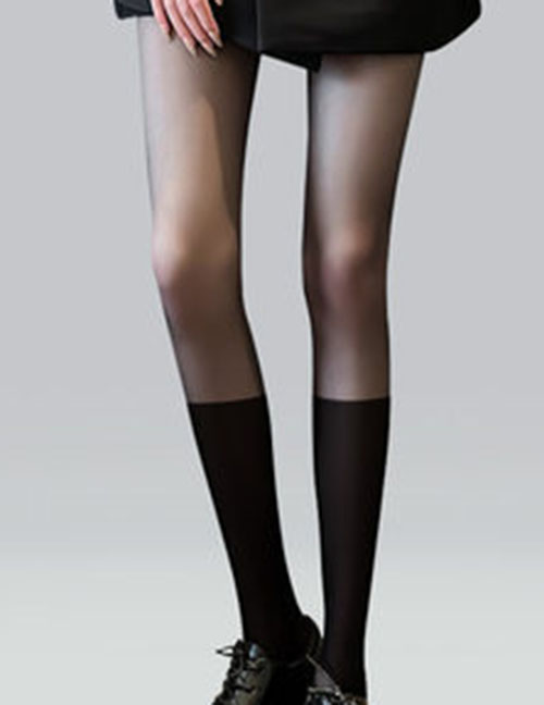 Fashion Top Black Bottom Black Socks Velvet Panel Stockings