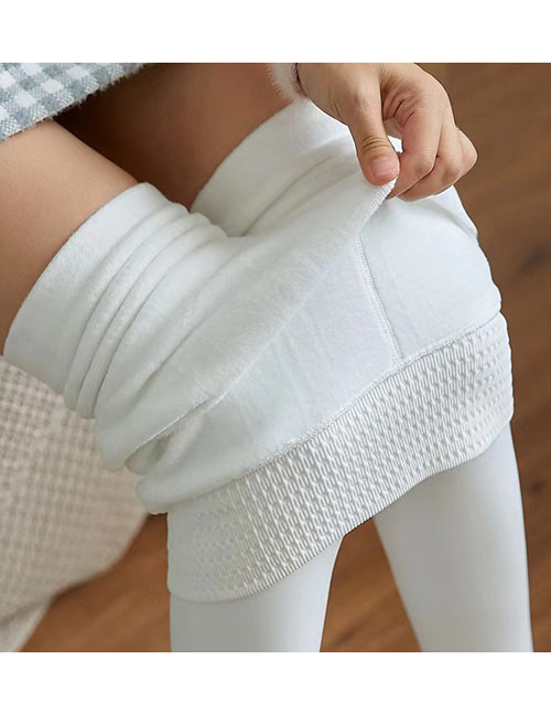Fashion White Fleece Thickened Velvet Solid Knit Stockings