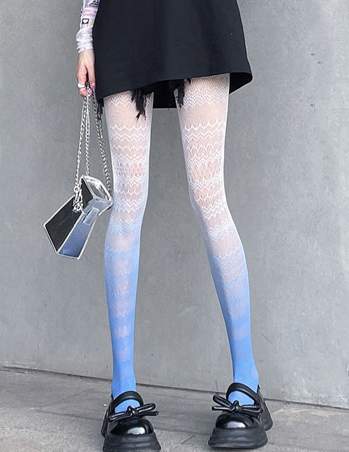 Fashion Gradient Blue [net Stockings] Gradient Cutout Lace Fishnet Stockings