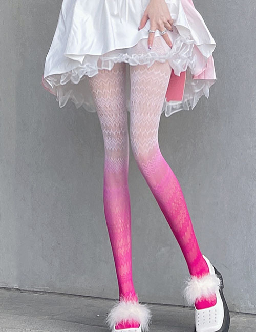 Fashion Gradient Rose Powder [net Stockings] Gradient Cutout Lace Fishnet Stockings