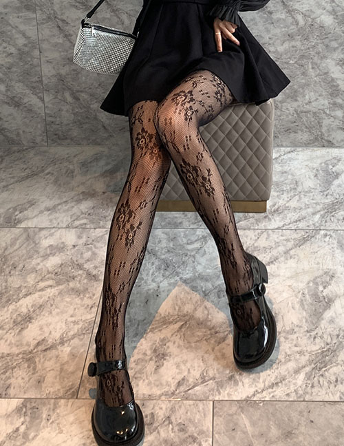Fashion Rose-black Nylon Hollow Rattan Fishnet Socks
