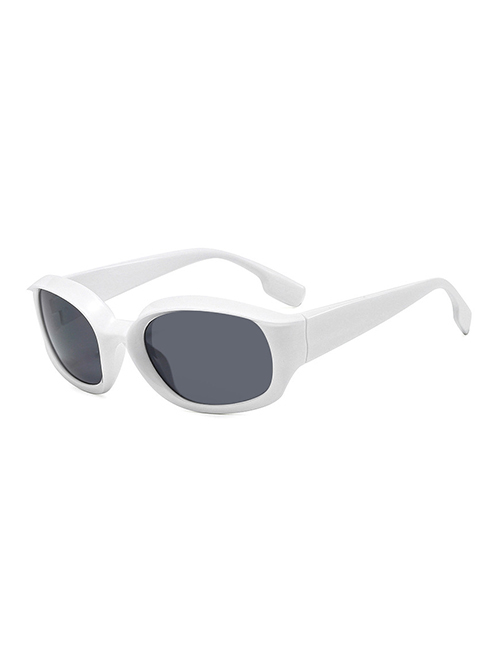 Fashion Solid White Gray Flakes Large Oval Frame Sunglasses