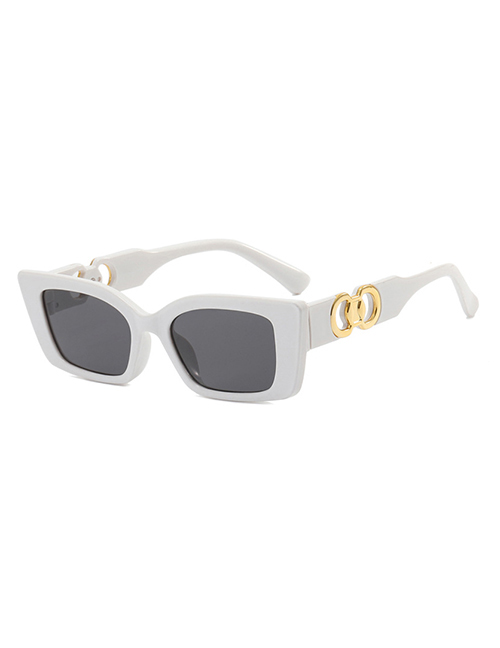 Fashion Solid White Gray Flakes Square Double Ring Cat-eye Sunglasses