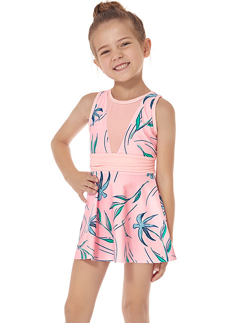 Fashion Peach Children's Models Nylon Printed Mesh Stitching Children's Two-piece Swimsuit