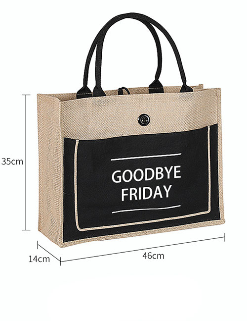 Fashion Medium Beige Goodbye Friday Cotton And Linen Alphabet Tote Shopping Bag