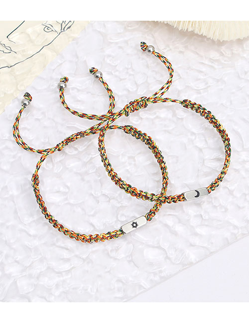Fashion Sun Moon Pair Stainless Steel Sun And Moon Colorful Rope Braided Bracelet Set