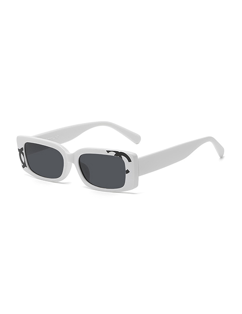 Fashion Solid White Gray Flakes Small Square Frame Sunglasses