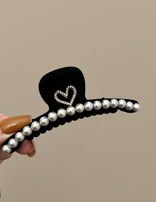 Fashion Black Geometric Diamond-studded Love Pearl Clip