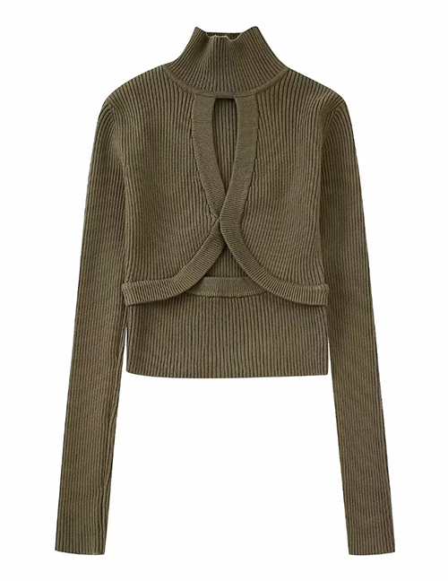 Fashion Armygreen Wool-knit Turtleneck Sweater
