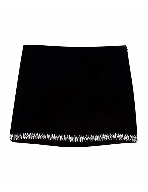 Fashion Black Bright Embellished Velvet Skirt