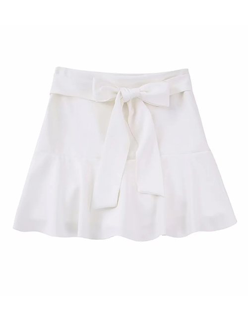 Fashion White Polyester Pleated Tie Skirt