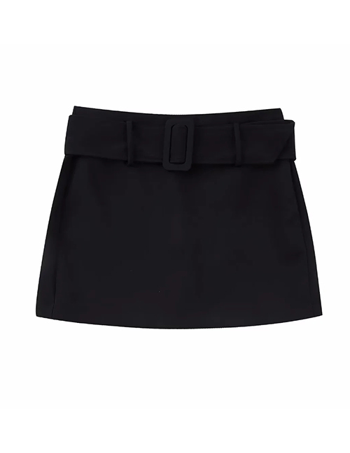 Fashion Black Polyester Belted Skirt