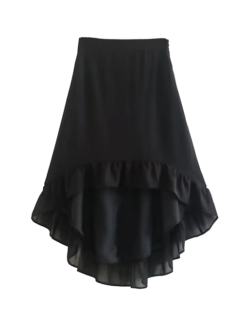 Fashion Black Chiffon Irregular Hem Skirt