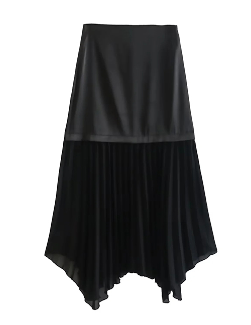 Fashion Black Polyester Pleated Irregular Hem Skirt