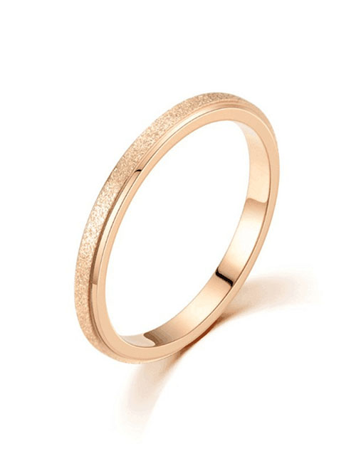 Fashion Rose Gold-2mm Pearl Sand Titanium Geometric Ring