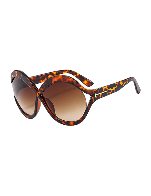 Fashion Leopard Double Tea Large Frame Round Cross Sunglasses