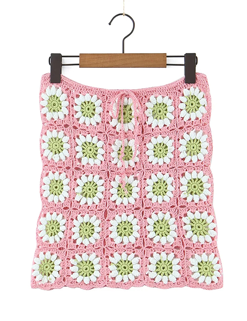 Fashion Pink Crochet Blend Floral Skirt