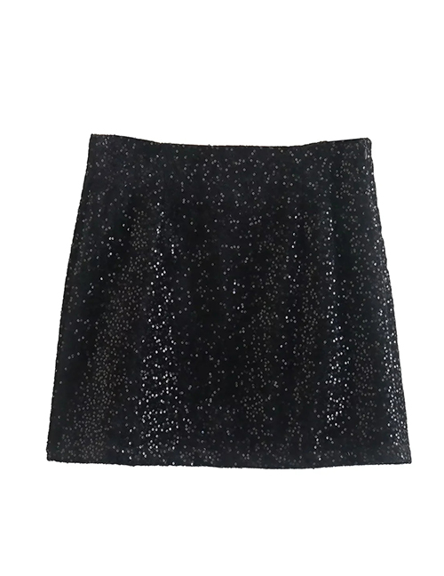 Fashion Black Sequin Embellished Skirt