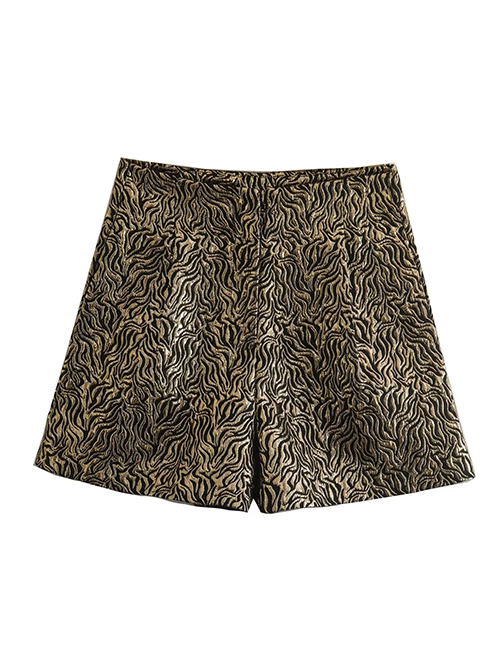 Fashion Gold Polyester Jacquard High-rise Shorts