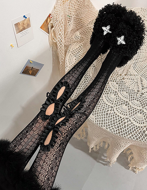 Fashion Black Hollow Satin Lace Lace Bottoming Stockings