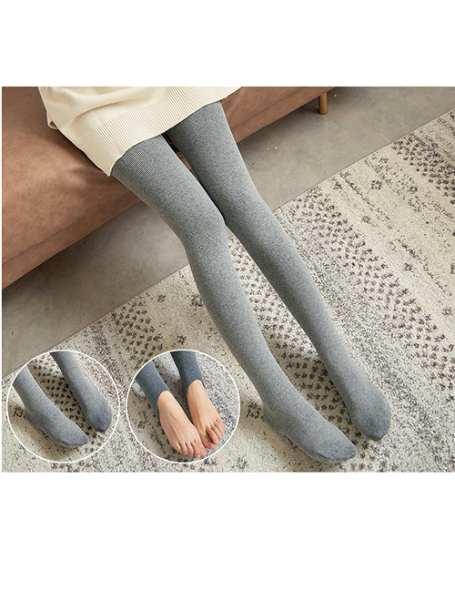 Fashion Light Gray With Feet Cotton 150 Without Velvet 10-20 Degrees Cotton Vertical Striped Fleece Padded Leggings