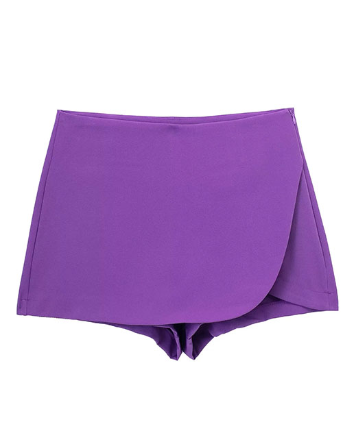 Fashion Purple Twill Slit High Waist Culottes