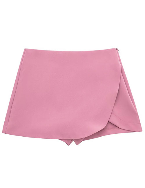 Fashion Pink Twill Slit High Waist Culottes