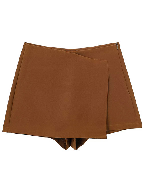 Fashion Brown Solid Color Slit High Waist Culottes