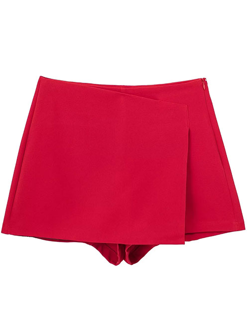 Fashion Big Red Solid Color Slit High Waist Culottes