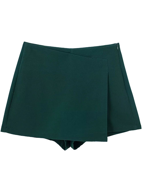 Fashion Dark Green Solid Color Slit High Waist Culottes