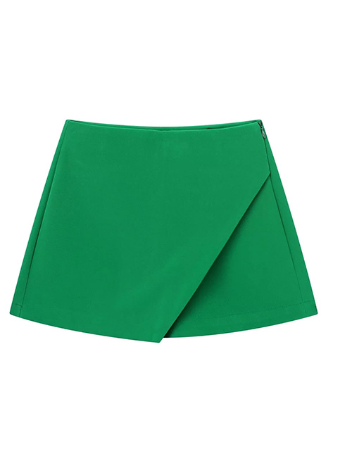 Fashion Green Solid Color Irregular Culottes