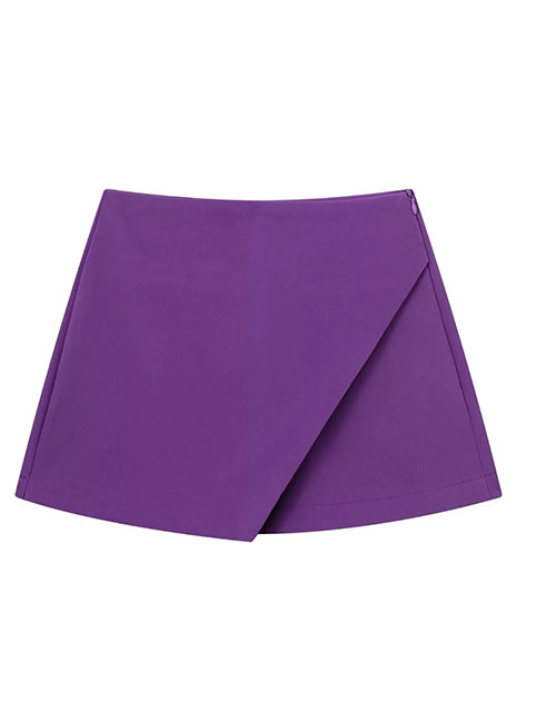 Fashion Purple Solid Color Irregular Culottes