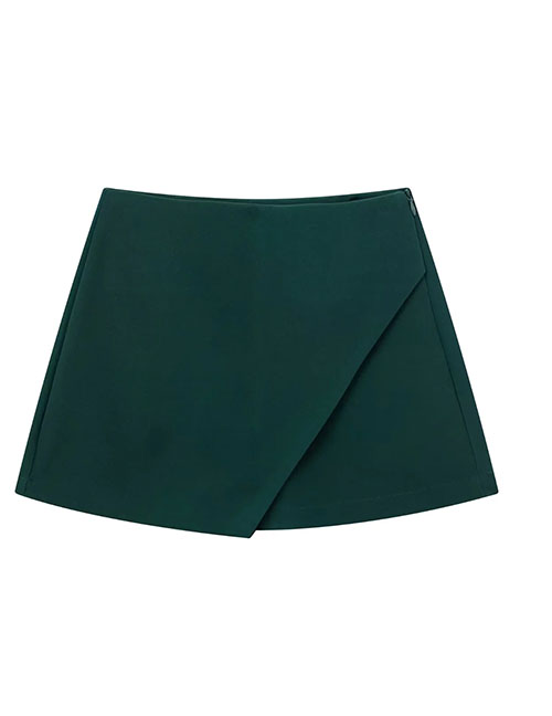 Fashion Dark Green Solid Color Irregular Culottes