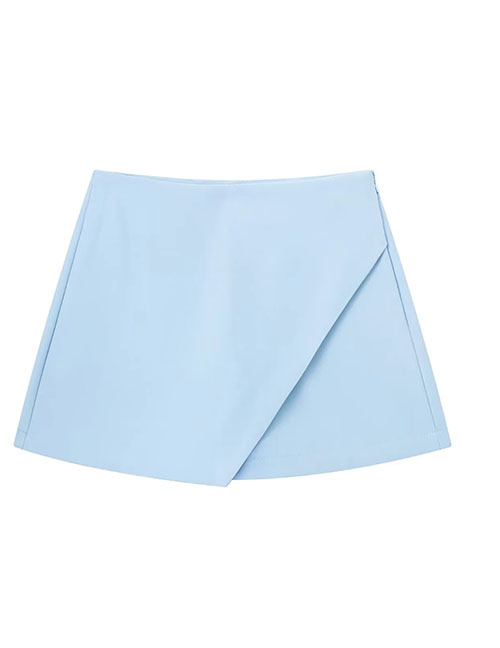 Fashion Light Blue Solid Color Irregular Culottes