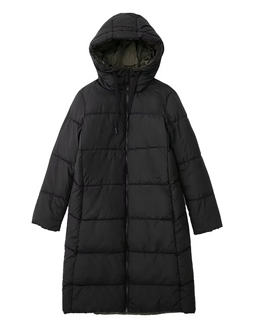Fashion Black Hooded Cotton Zip Jacket