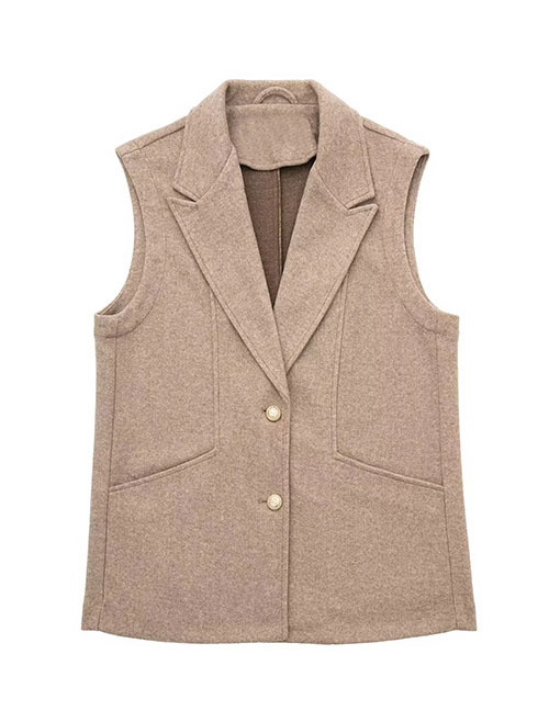 Fashion Khaki Wool Button Lapel Sleeveless Vest