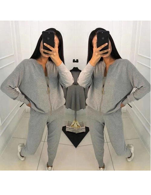 Fashion Grey Knit Vest Jacket Small Feet Loose Pants Three -piece Suit